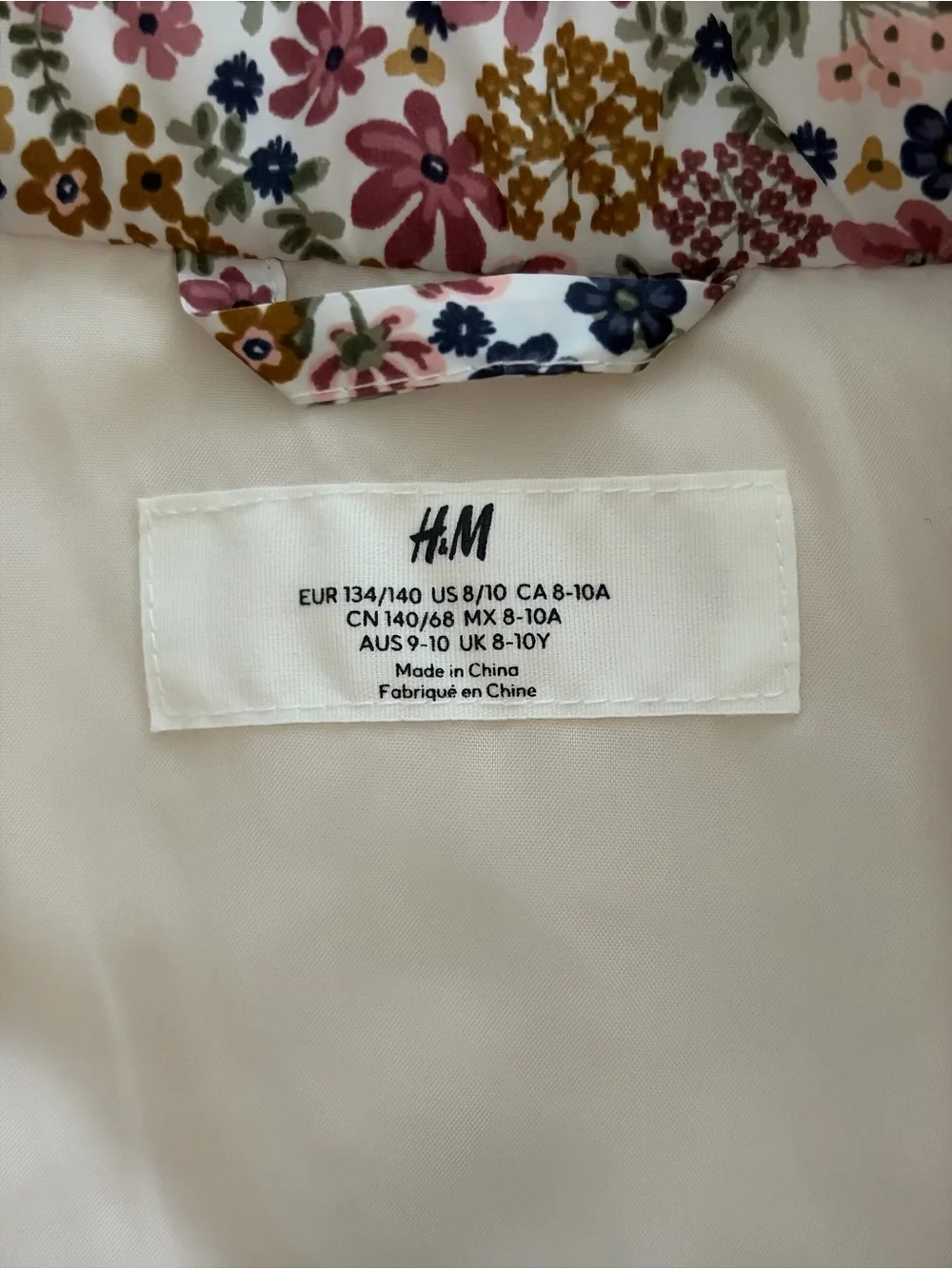 NWT H&M Girls' White Quilted Vest with Pink, Navy & Mustard Floral Print